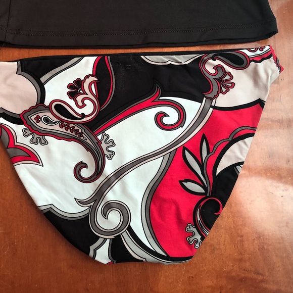Tankini Set Brown Red Paisley Adjustable Jets Reversible Swimsuit Bikini Straps - Picture 10 of 16